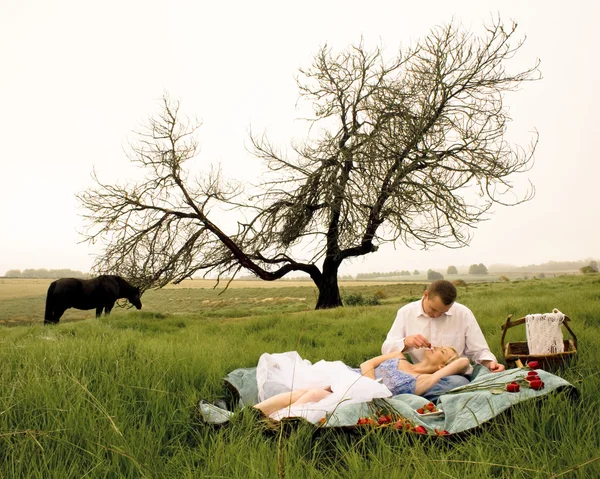 Coppia innamorata avendo pic-nic — Foto Stock