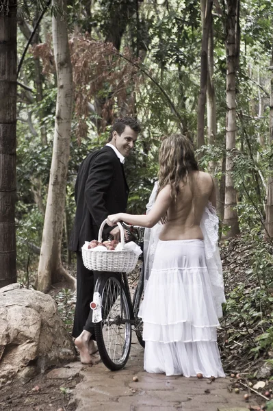 Casal sexy no amor na floresta — Fotografia de Stock