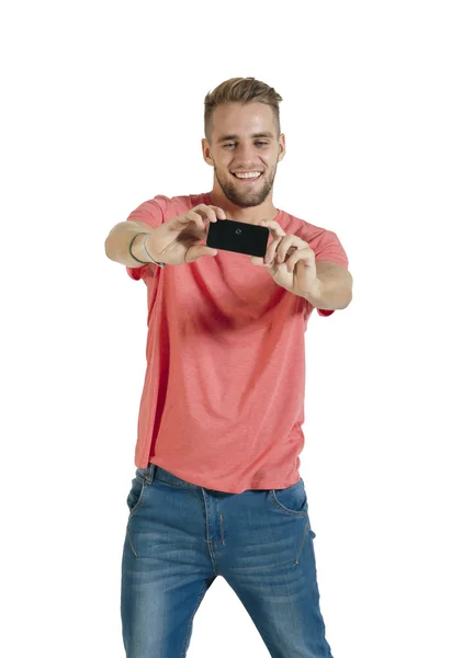 Homem tomando selfies smartphone — Fotografia de Stock