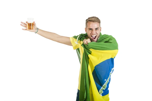 Supporter med en brasiliansk flagga — Stockfoto