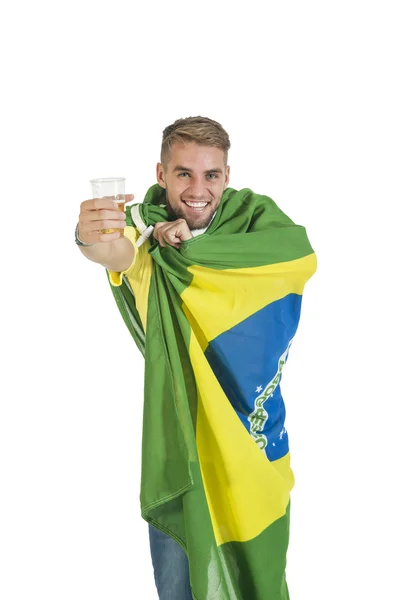 Torcedor com bandeira brasileira — Fotografia de Stock