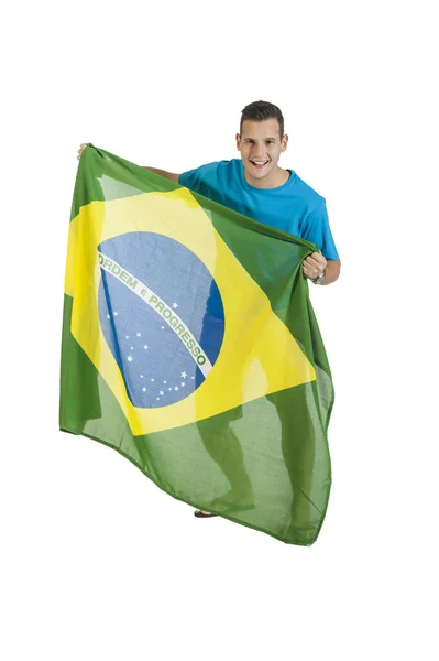 Supporter with a Brazilian flag — Stock Photo, Image