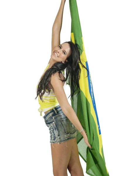 Torcedor com bandeira brasileira — Fotografia de Stock