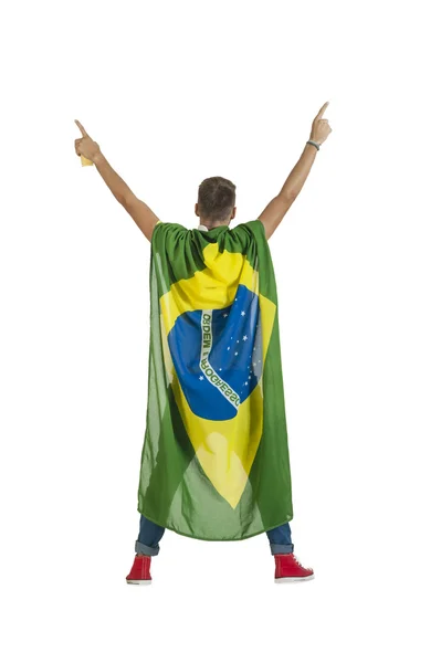 Torcedor com bandeira brasileira — Fotografia de Stock