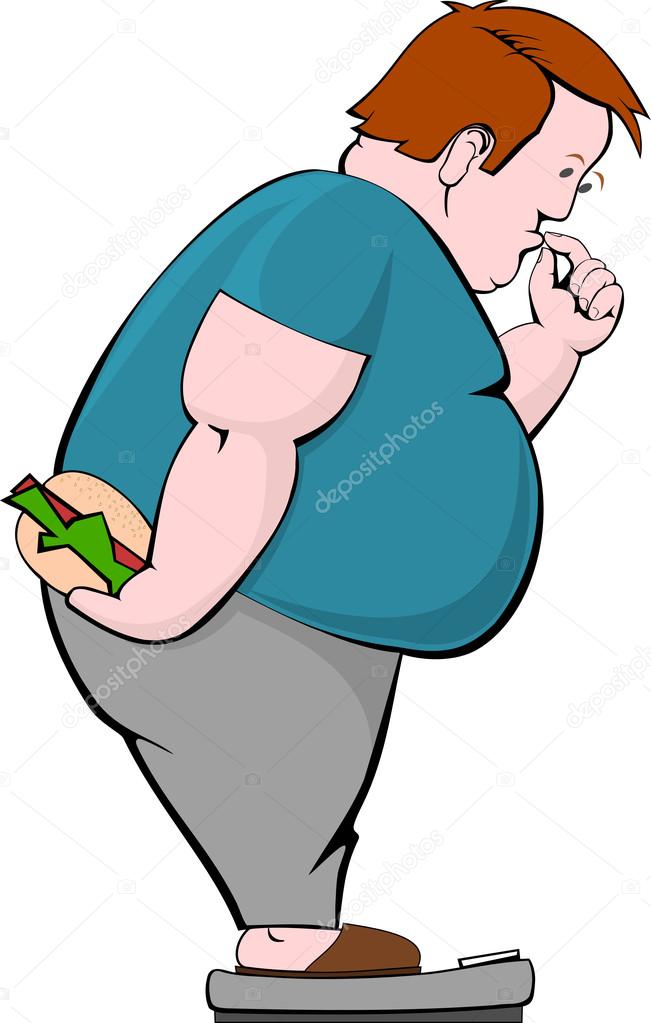 Fat man with burger