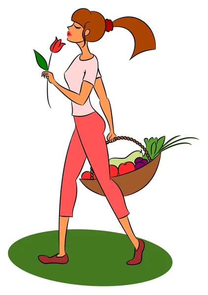 Girl carries harvest — Stock Vector