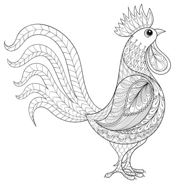 Vektör Horoz, yetişkin Colorin için zentangle yerli çiftçi Kuş
