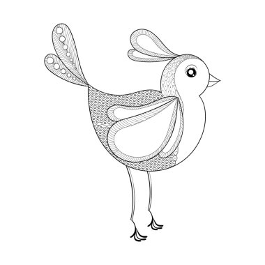 Vektör Kuşu. Zentangled kuş ile boyama sayfası. El çizilmiş patt