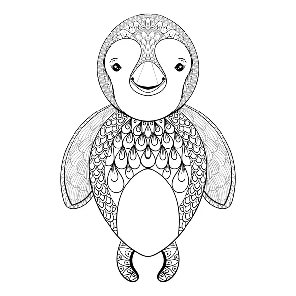 Векторный пингин для взрослой раскраски. Ручной пингвин — стоковый вектор