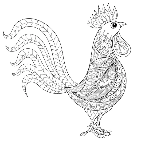 Vector Rooster, Zentangle inhemsk bonde fågel för vuxna Colorin — Stock vektor