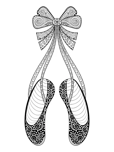 Vektorový balet ve Zentangle, symbol tanečních bot, vzorované vyobrazení — Stockový vektor