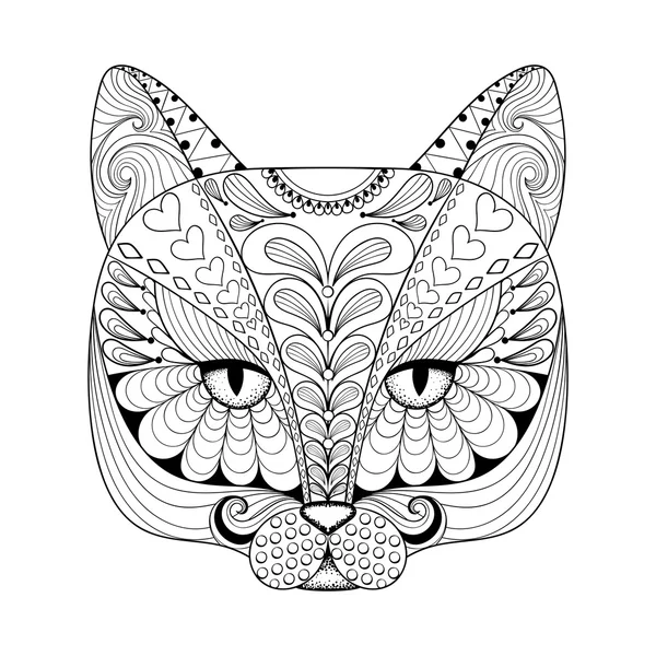 Vector zentangle cat print for adult coloring page. Hand drawn a — ストックベクタ