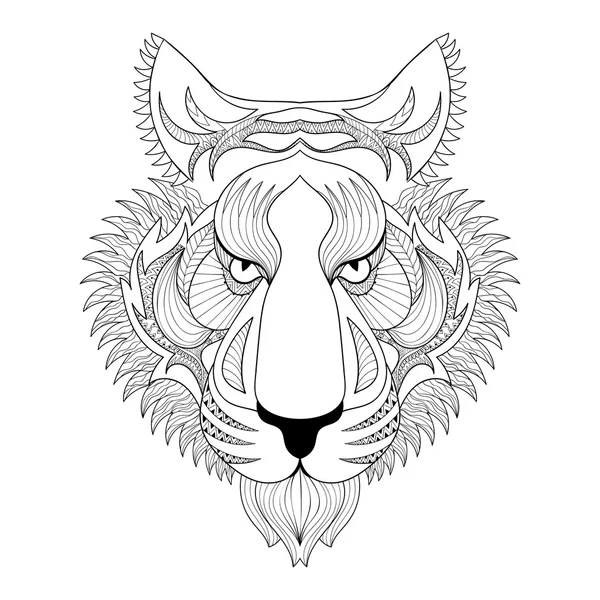 Vector Tigre. Zentangle Tiger face illustration, Tiger cabeça prin —  Vetores de Stock