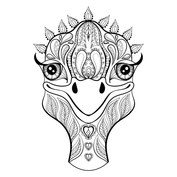 Vector ostrich for adult coloring page. Hand drawn funny ostrich — Wektor stockowy