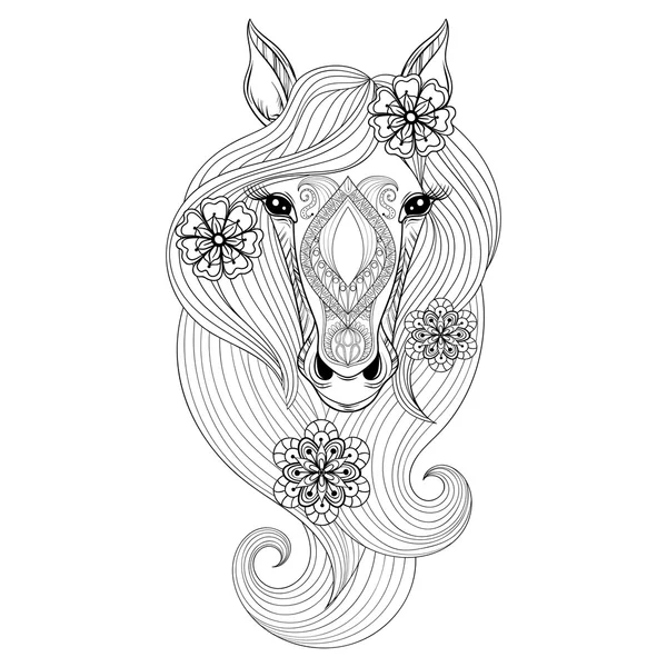 Vector Horse. Coloring page with Horse face. Hand drawn patterne — Stock Vector