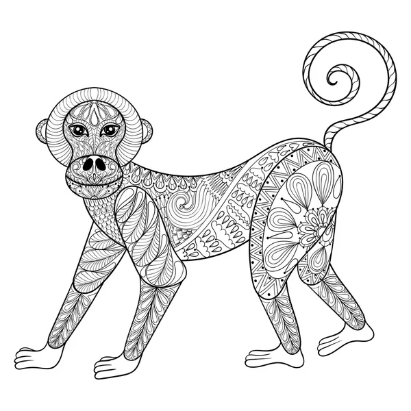 Vector Monkey. Zentangle Monkey illustration, Marmoset print for — Wektor stockowy