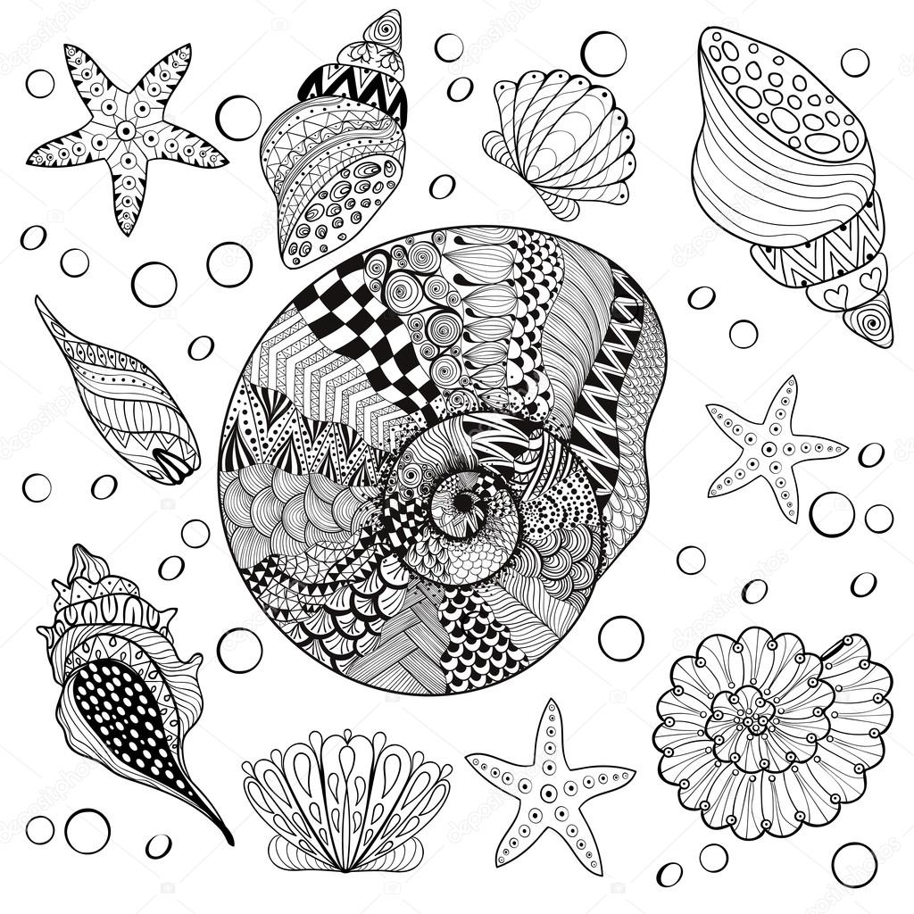 Vector set Sea Shells, zentangle shelsl for adult anti stress Co Stock Vector Image by ©i_panki #106950964 Vector set Sea Shells, zentangle shelsl for adult anti stress Co Stock Vector Image by ©i_panki #106950964