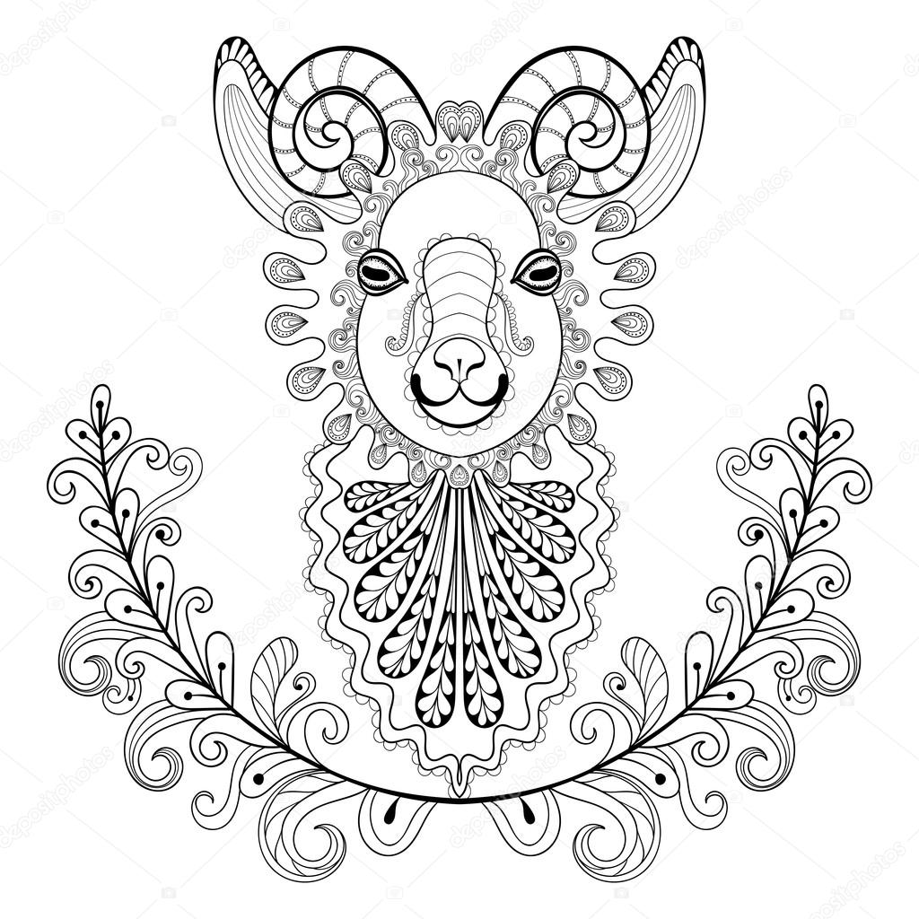 Ram With Floral Frame Wreathe Vector Zentangle Ram Head Illust Stock Vector C I Panki