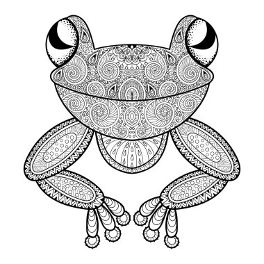 Yetişkin anti stres boyama sayfası için vektör zentangle kurbağa. El