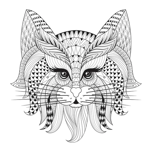 Zentangle Hand drawn Cat face for adult antistress coloring page — Stockový vektor