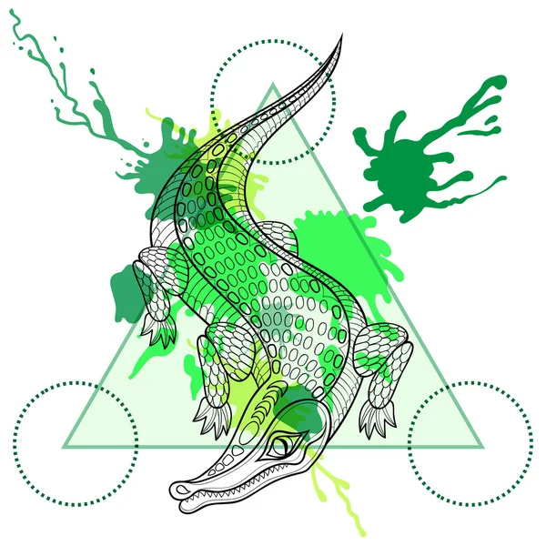 Crocodile vectoriel dessiné à la main pour coloriage adulte en zentangle — Image vectorielle