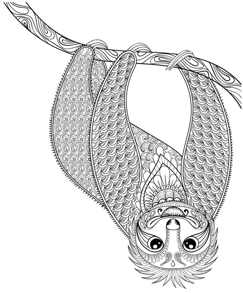 Vector zentangle Sloth print for adult coloring page. Hand drawn — 图库矢量图片