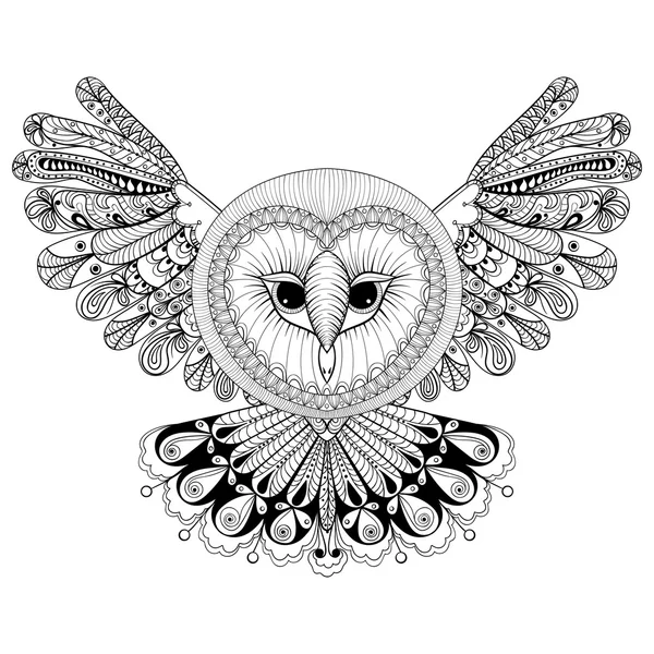 Színezés oldal Owl, zentangle kézi rajz illusztráció, Tri — Stock Vector