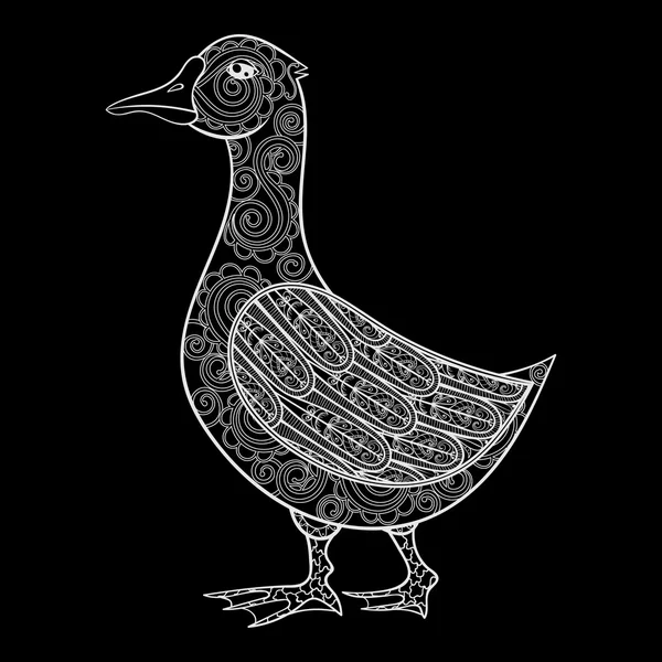 Vector zentangle magic goose, print for adult anti stress colori — Stok Vektör