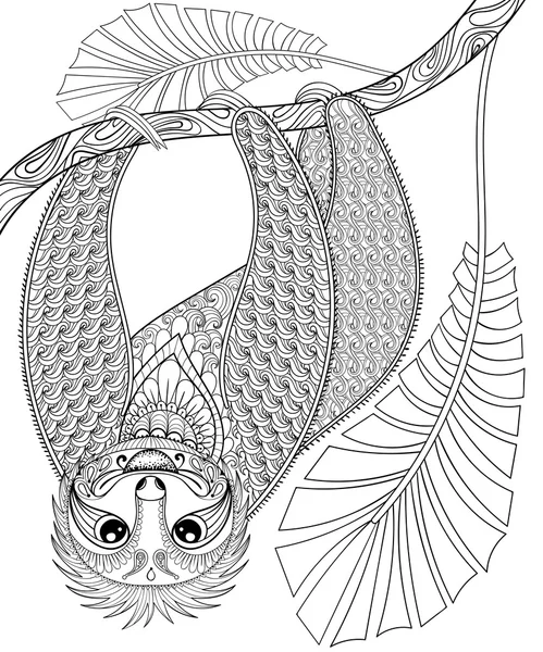 Vector zentangle three-toed sloth climbing on a branch, print fo — 图库矢量图片