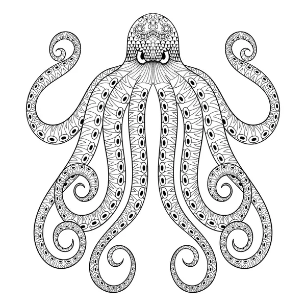 Vector zentangle octopus print for adult coloring page. Hand dra — 图库矢量图片