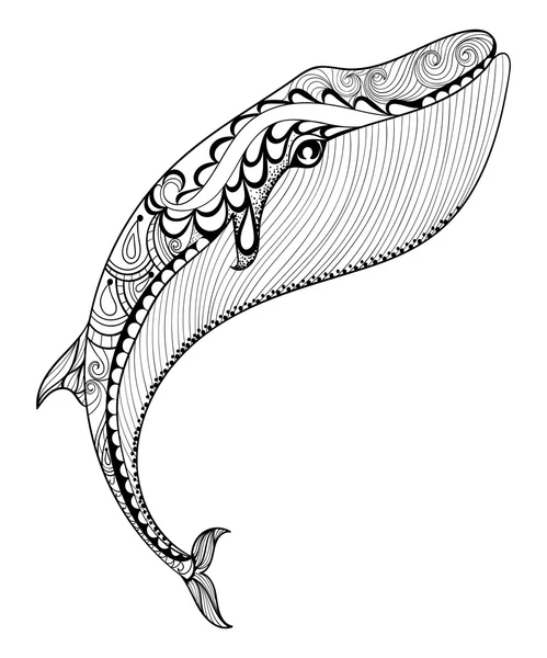 Vector zentangle whale print pour coloriage adulte. Dessiné à la main — Image vectorielle