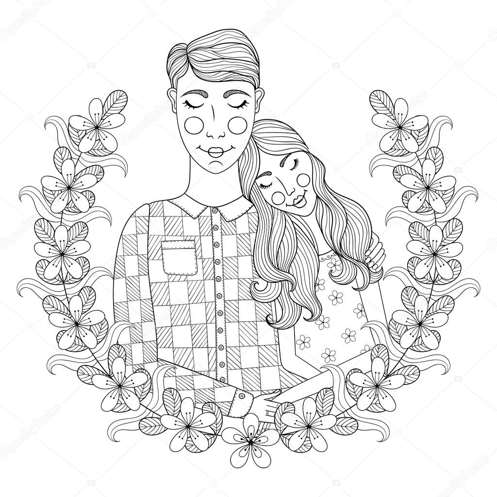 Zentangle Hand drawn lovely Couple for adult antistress coloring Stock Vector by ©i_panki 108606552