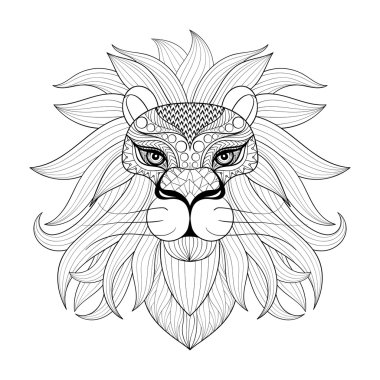 Hand drawn zentangle Ornamental Lion for adult coloring pages, p