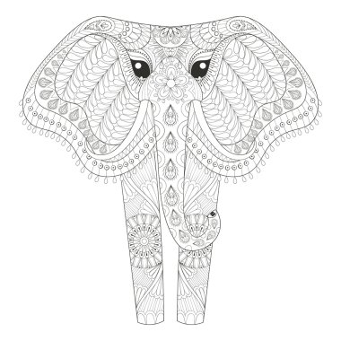 Zentangle Ornamental Elephant for adult coloring pages, Hand dra