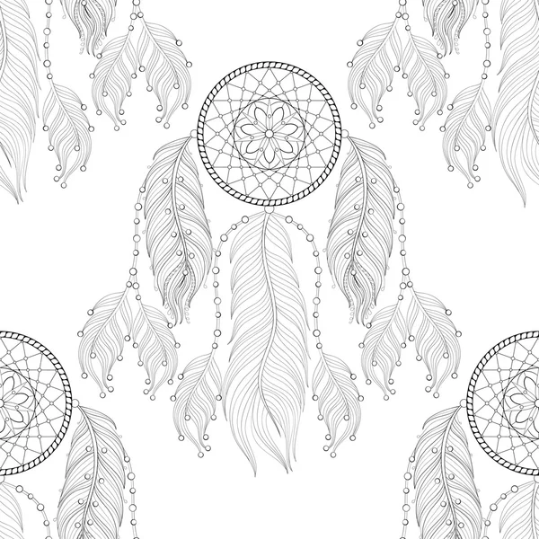 Hand drawn zentangle Dream catcher seamless pattern for adult co — Stock Vector