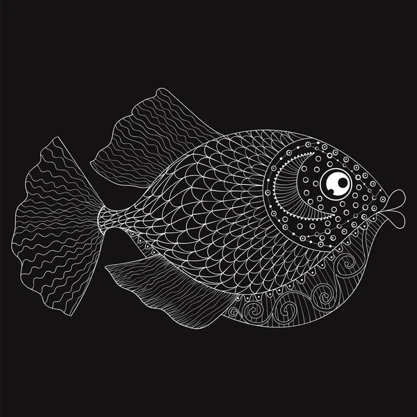 Handgezeichneter Zentangle-Fisch für Erwachsene Ausmalbilder, Postkarte, M — Stockvektor