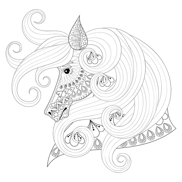 Caballo decorativo zentangle dibujado a mano para páginas para colorear para adultos , — Vector de stock