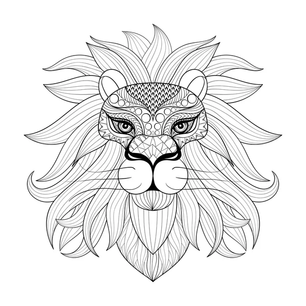 León decorativo zentangle dibujado a mano para páginas para colorear para adultos, p — Vector de stock
