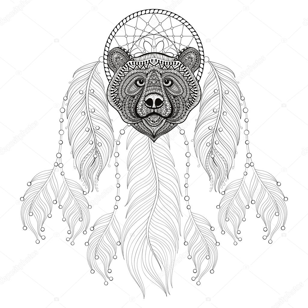 손으로 그린 젠탱 꿈캐쳐 와 곰 머리 용 성인 색상 스톡 벡터 - ©i_panki 110192704, image size:1024x1024