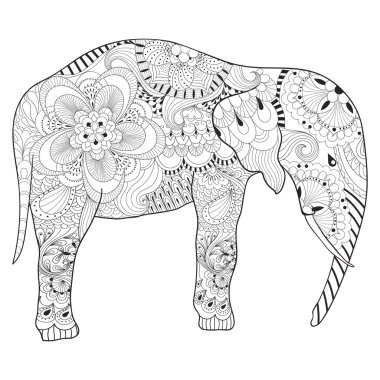 Elle çizilmiş zentangle fil ile yetişkin antistress için mandala