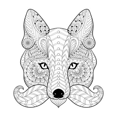 Elle çizilmiş zentangle kabile Fox için anti stres renk yetişkin yüz