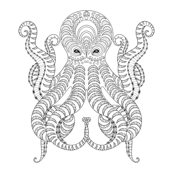 Tatuagem Octopus. Zentangle desenhado à mão tribal Octopus para adultos e — Vetor de Stock