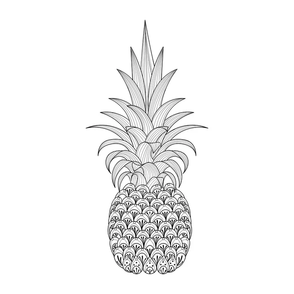 Ananas decorato disegnato a mano, zentangle frutta esotica tribale per un — Vettoriale Stock