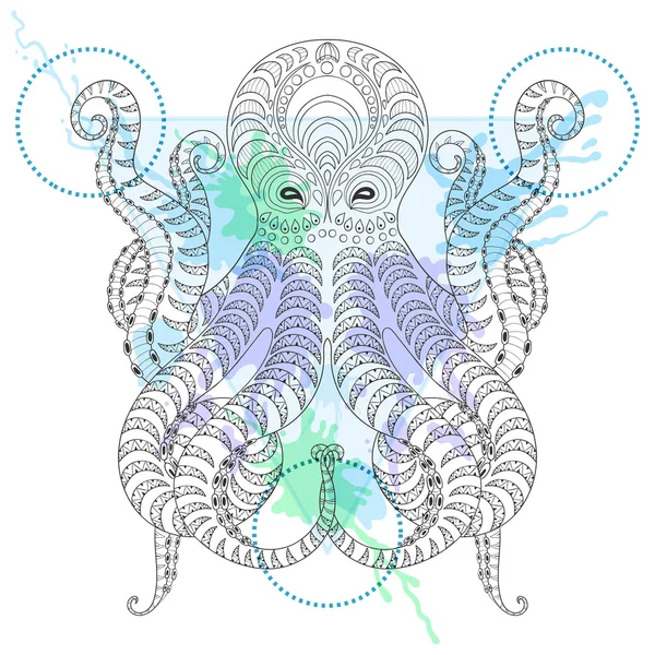 Tattoo Octopus. Octopus dalam suku bangsa Octopus yang digambar oleh Zentangle - Stok Vektor