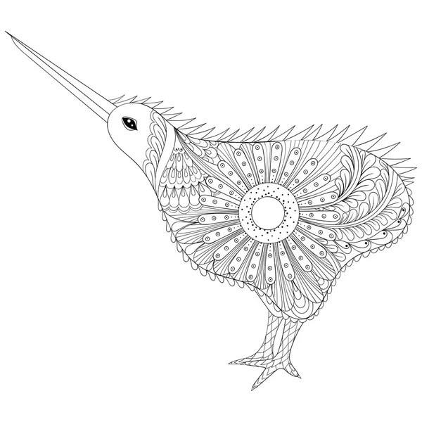 Pássaro Kiwi tribal zentangle desenhado à mão, símbolo da Nova Zelândia para — Vetor de Stock