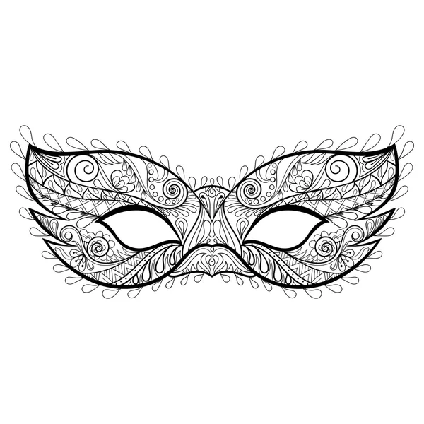 Bohemio vector festivo Máscara silueta para adultos para colorear pag — Vector de stock