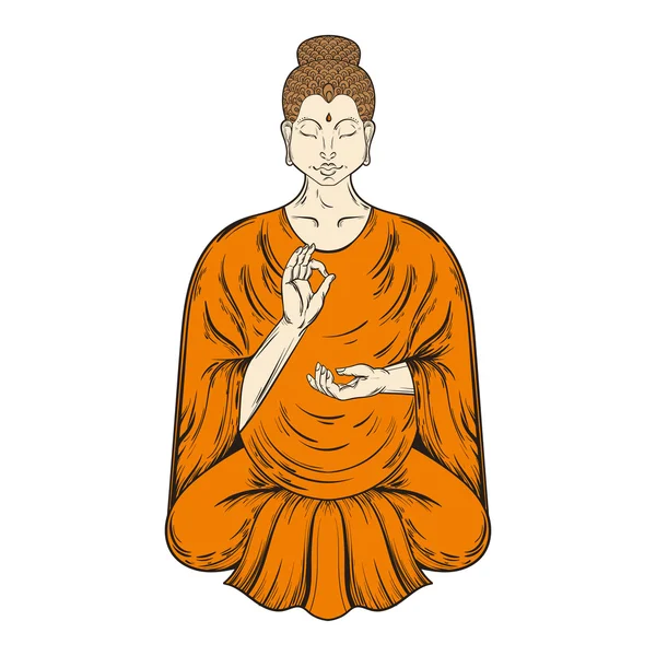 Sitzender Buddha in Lotus-Pose, lehrender Buddhismus, Vektor-Tätowierung a — Stockvektor