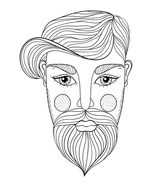 Vector xentangle Retrato do homem rosto com bigode e barba fo — Vetor de Stock