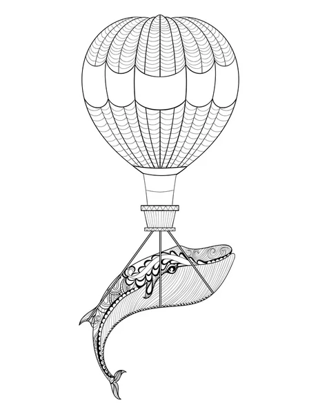 Ballena vectorial con fondo estampado de globo aerostático para col adulto — Vector de stock