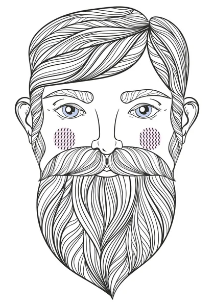 Vector zentangle Portrait of bearder Man with mustache for adult — Stock Vector